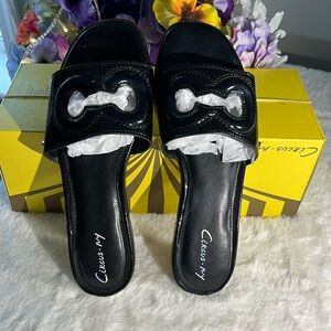 NWOB Sam Edelman Circus NY Black Maura Womens Faux Leather Slip On Slide…